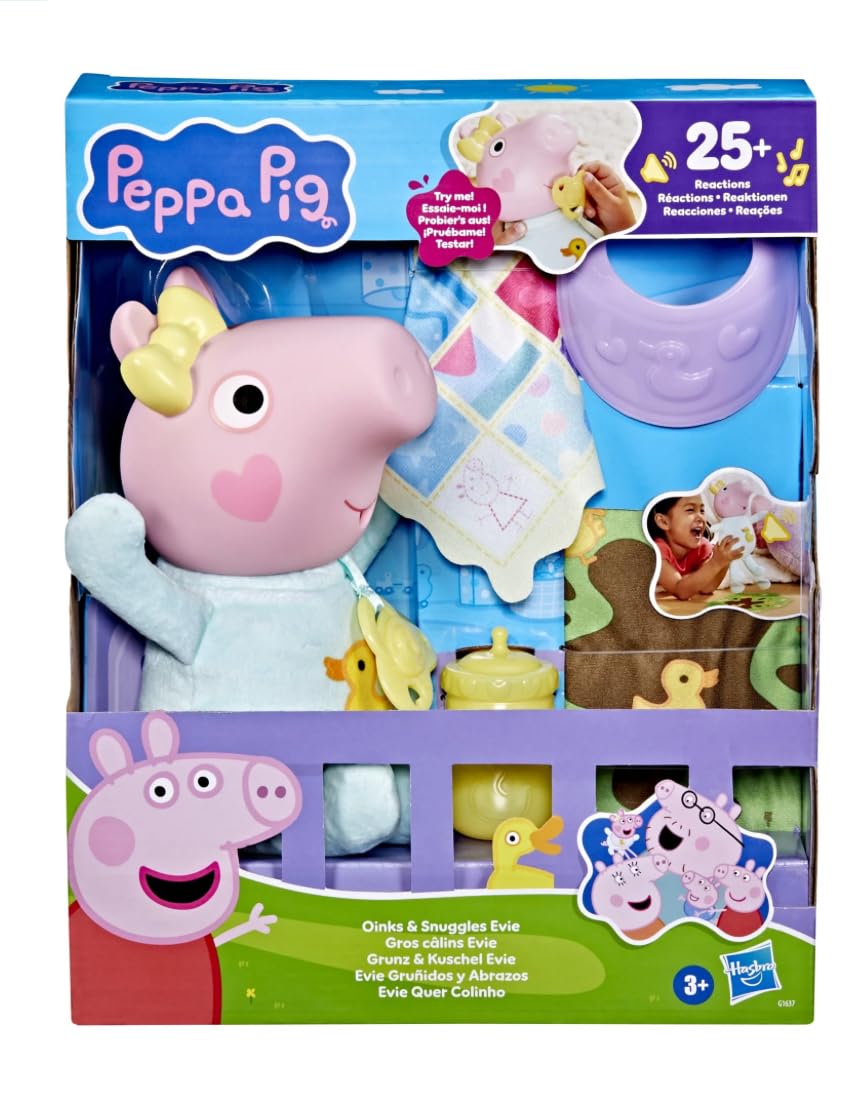 Peppa Pig Toys Oinks Snuggles Baby Evie Interactive Baby Doll with  Accessories, 20+ Sounds, 3+