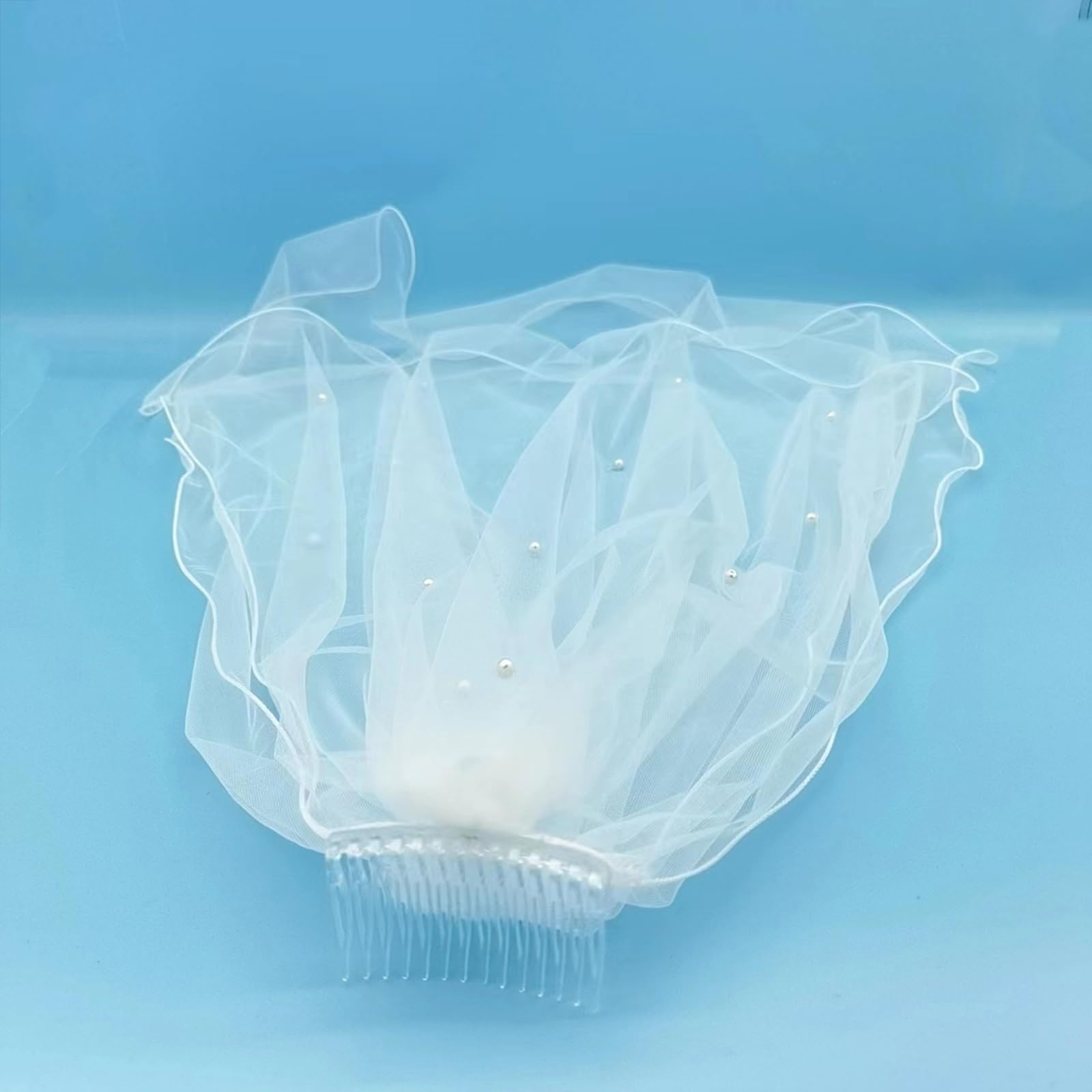 Velo da Sposa da Donna Lungo in Tulle con Perle e Pettine Fisso per Accessori per Feste di Matrimonio