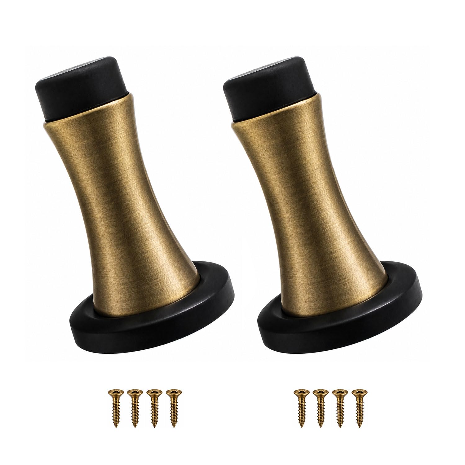 [BRSROZLYPMIBAG3J] Volo Pack of 2 Pieces Heavy Duty Wall Mounted Door Stops, Rigid Door Stopper with Low Mounted Black Rubber Bumper Tips, Protect Wall & Door for Kitchen, Bedroom, Office (Antique Brass)