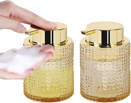 Miniatura 15 de Dispensador de jabón espumoso, dispensador de jabón de manos de espuma de vidrio de 10 onzas con bomba dorada, botella de bomba recargable para