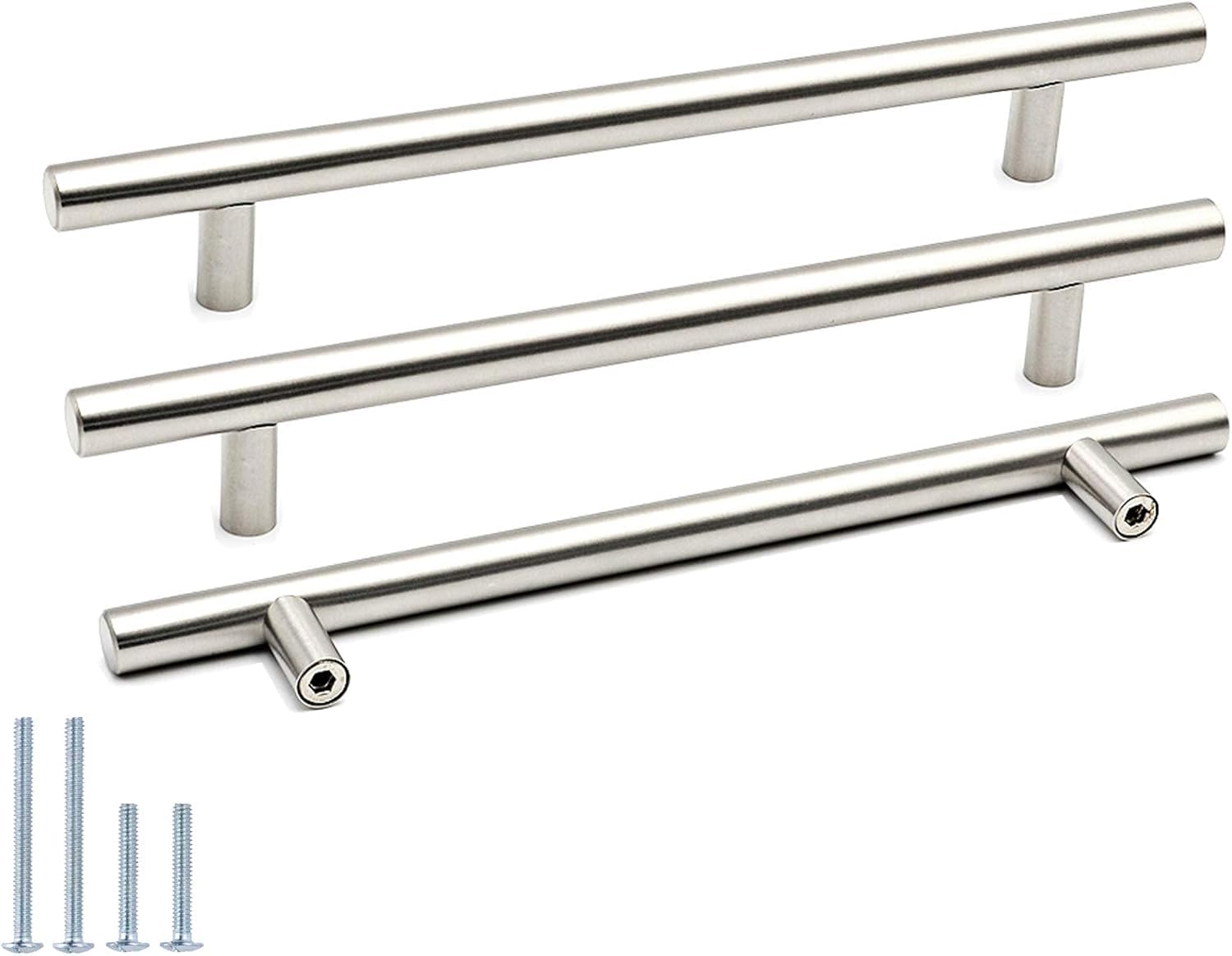 Goldenwarm 4 Pack Brushed Nickel Kitchen Cupboard Handles 192mm Hole Center Silver Drawer Handles, Round T Bar Cabinet Pulls Stainless Steel Drawer Pulls — image 1