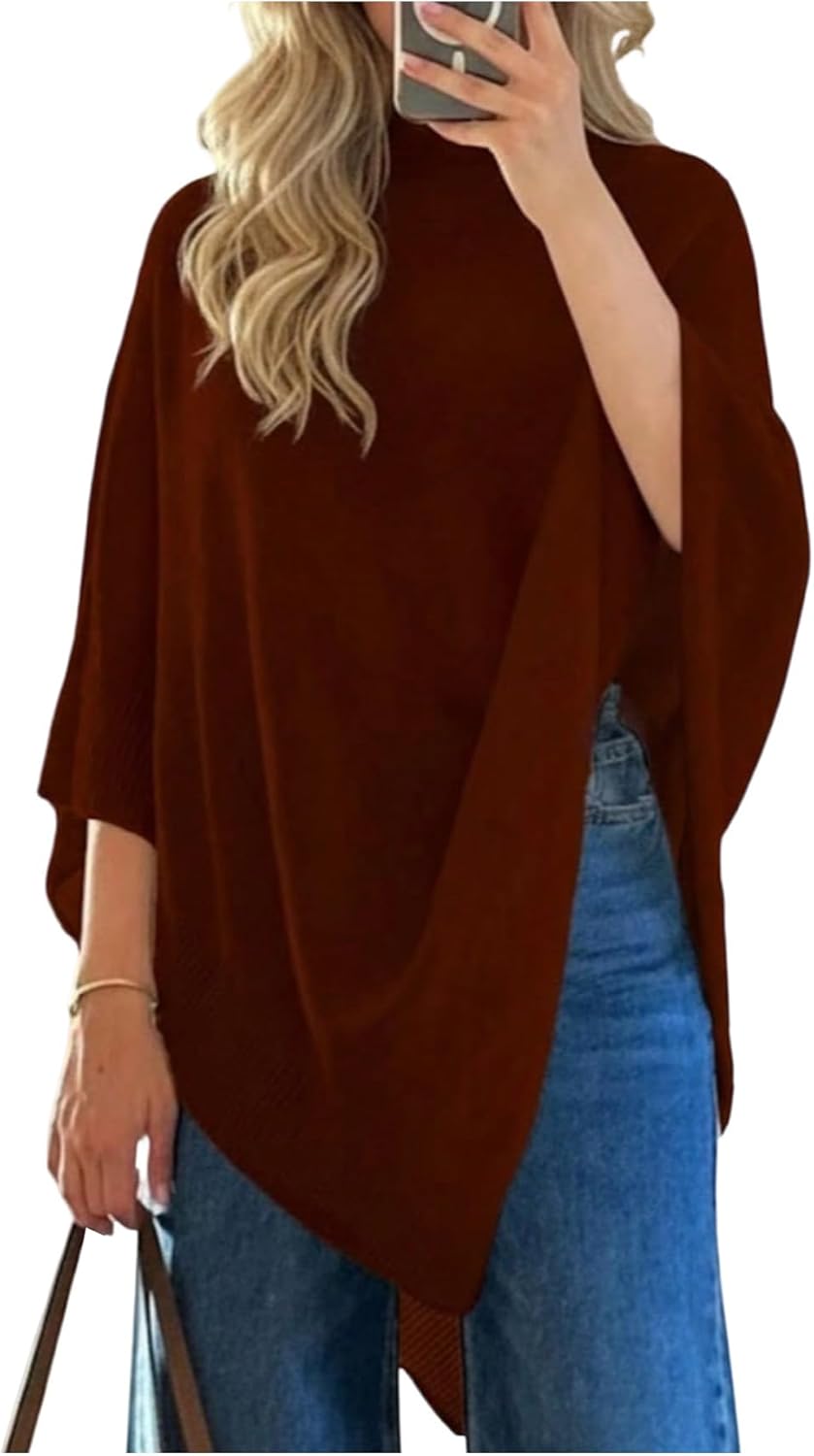 Floerns Women's Dolman Sleeve Poncho Top Crochet Knitted Loose Fit Lightweight Pullover Sweater
