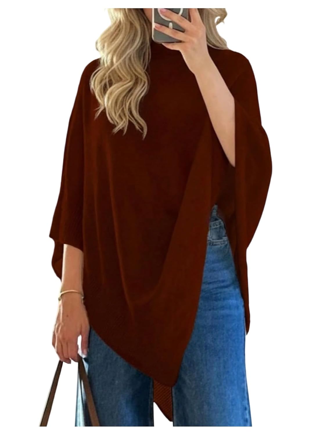 Milumia Womens Poncho Sweater Knitted Pullover Shawls Wraps Capes Dolman Sleeve Tops