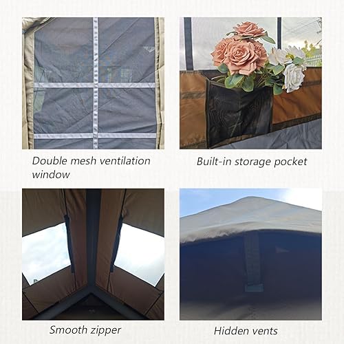 Miniatura 7 de Tienda de campaña de aire para 4 estaciones con área de estar y dormir separada, yurta impermeable con bomba y orificio para estufa, 8-10 personas