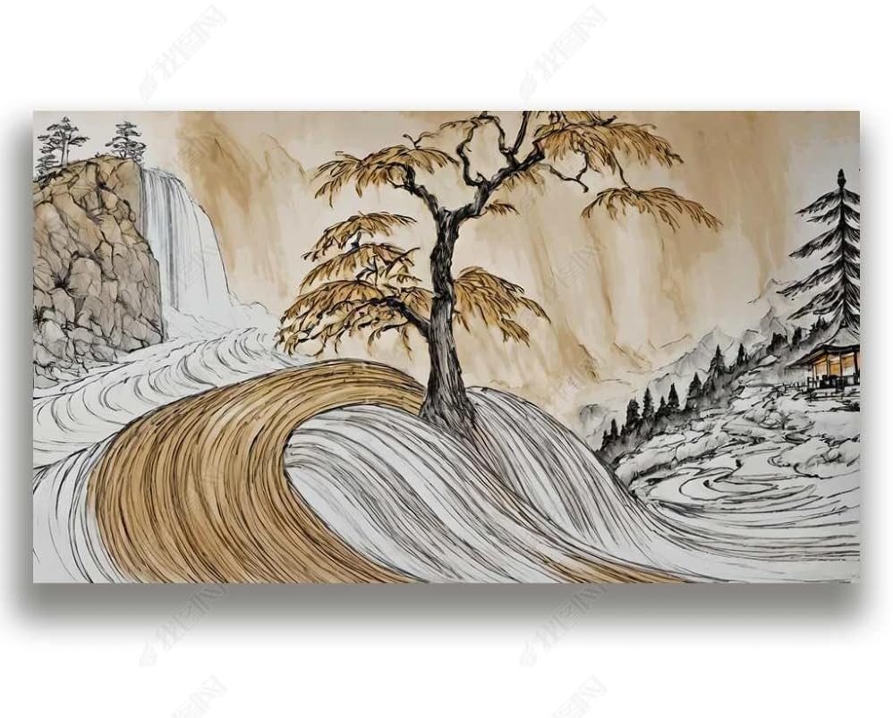 Poster tableaux muraux salon style chalet avec papier peint de pins alpins
