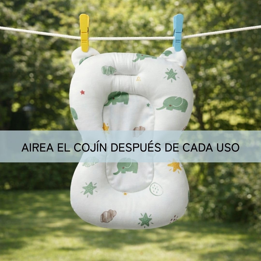 BATHBY | Cojín para Bañera de Bebé – Soporte Recién Nacido, Asiento Ergonómico, Ajustable y Portátil con Malla Antideslizante, Almohada Reductora, Hamaca de Ducha + Patito de Goma (Elefantes)