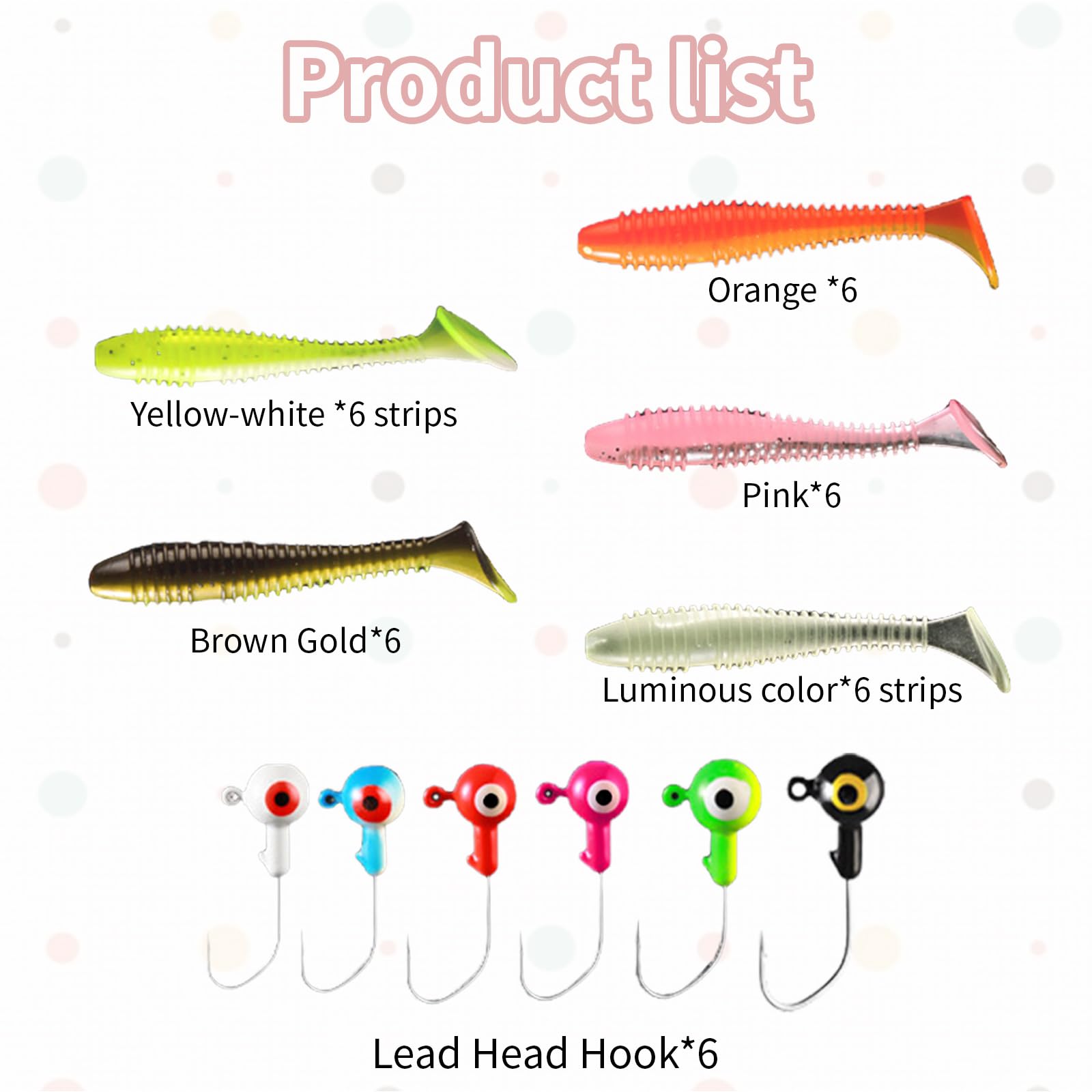 Wjelet 37-Piece Lure Kit with Soft Plastic Baits, Heads and Hooks for Bass Crappie, Trout, Perch - Image 3