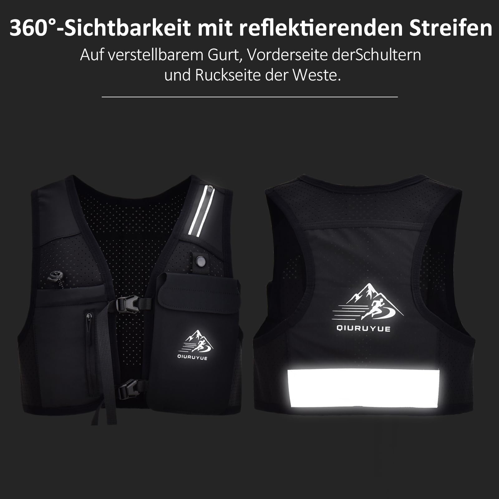 Gilet de course pour homme et femme, brevet européen original, sangles de poitrine réglables, gilet d'hydratation avec bouteille d'eau de 500 ml, sac à dos d'hydratation réfléchissant avec