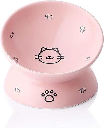 Sweejar Cuencos elevados de cerámica para gatos, platos inclinados para comida o agua, cuenco elevado de porcelana para proteger la columna