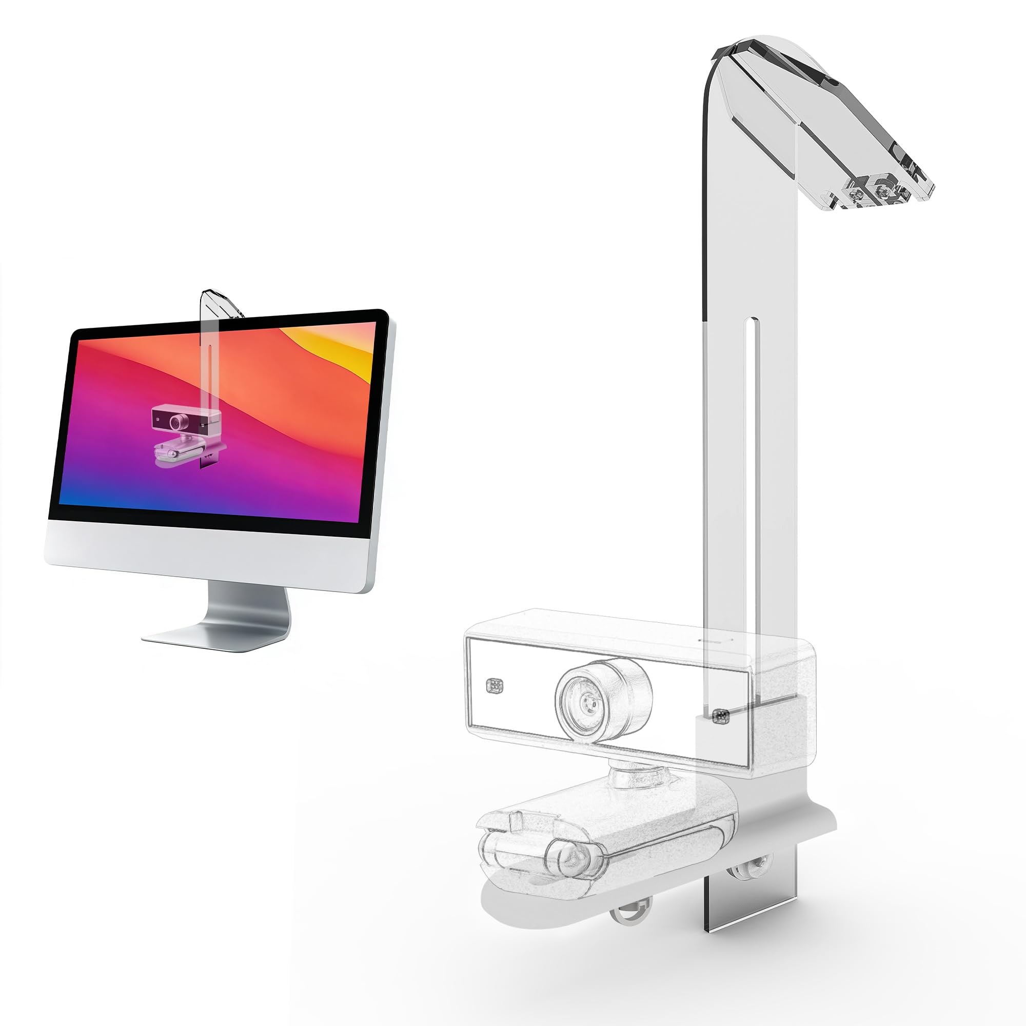 Supporto per webcam in acrilico, supporto per schermo medio, posiziona la webcam ovunque sul monitor, laptop, compatibile con webcam Logitech MX Brio, C922, C920x, C930 (trasparente)