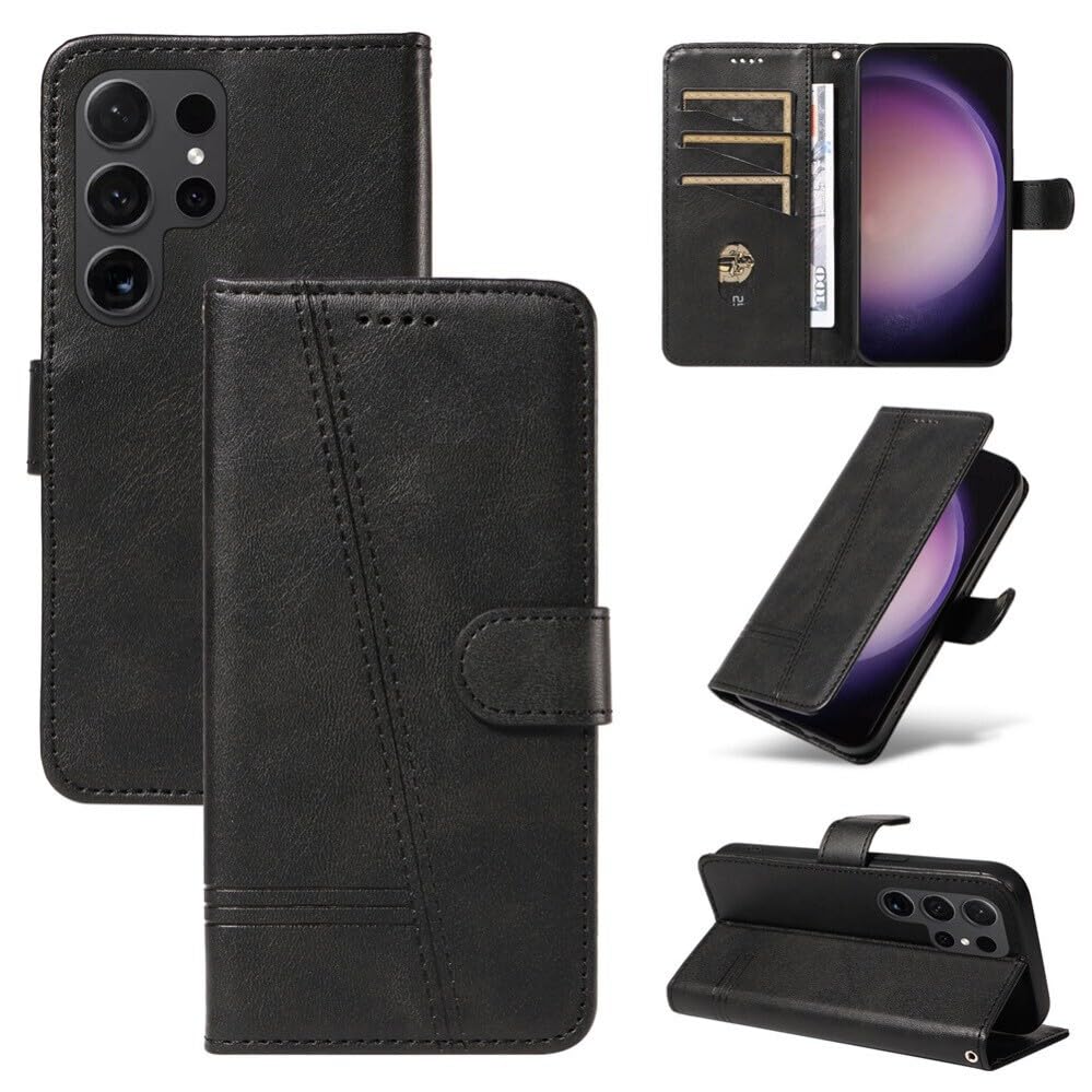 Compatible avec Samsung Galaxy S10e (Couleur : Noir) Lignes Étui portefeuille en cuir Flip Cover