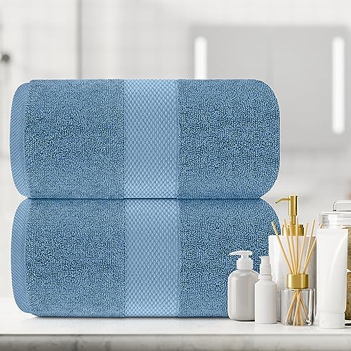 Image of White Classic Luxury Soft Bath Sheet Towels - 650 GSM Cotton Luxury Bath Towels Extra Large 35x70 | Highly Absorbent and Quick Dry | Hotel Quality Extra Large Bath Towels Oversized, Light Blue, 2 Pack