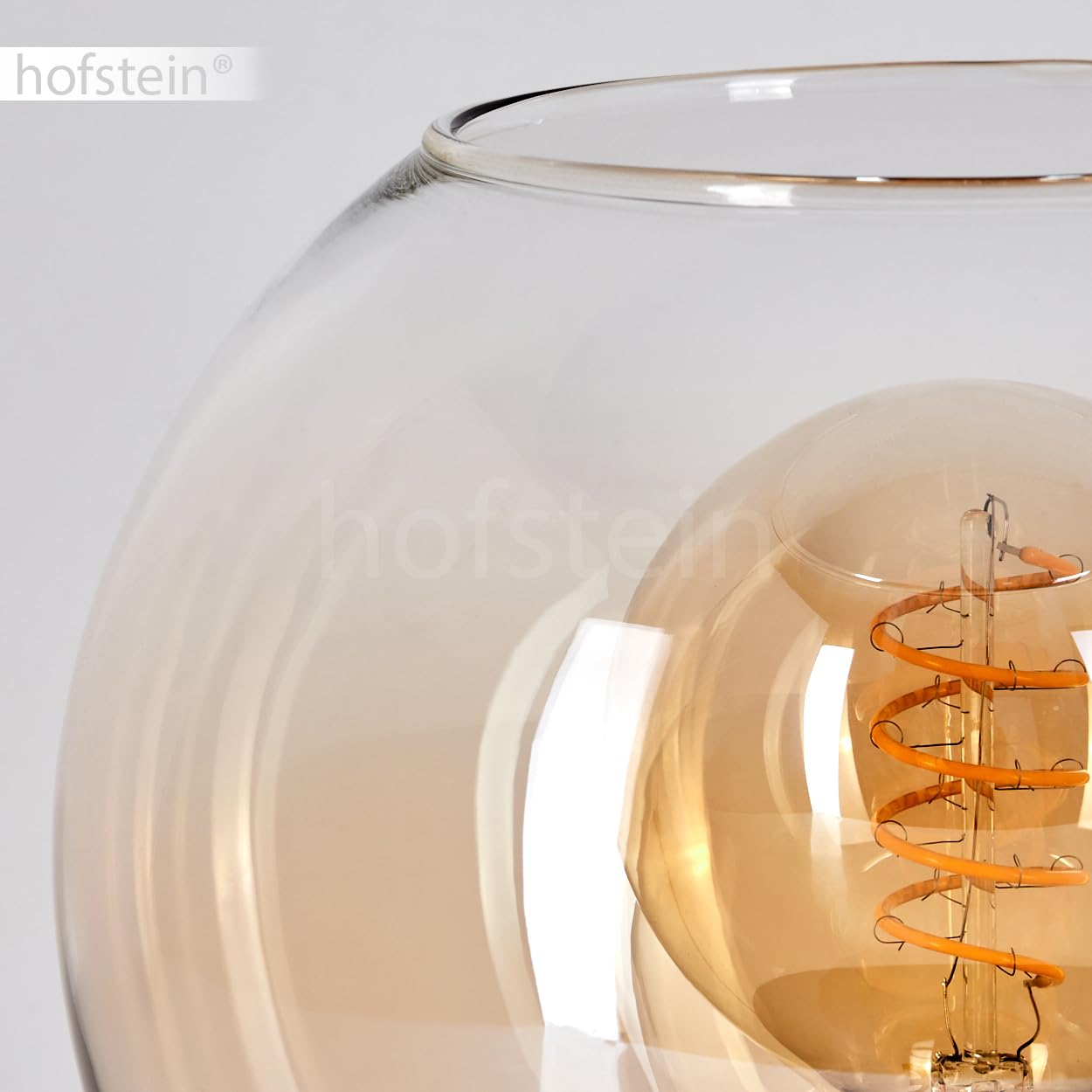 Tischleuchte Apedo, Tischlampe aus Metall/Glas in Schwarz/Bernstein/Klar, Leuchte im modernen Retro/Vintage-Design mit Schirm aus Glas (Ø 20 cm) u. An/-Auschalter am Kabel, 1 x E27, ohne Leuchtmittel