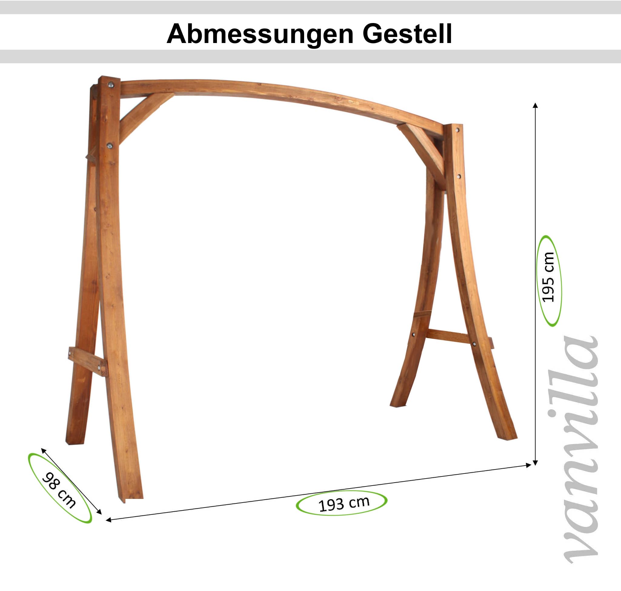 vanvilla Hollywoodschaukel Gestell Holzgestell für Gartenschaukel aus Lärche TEAKFARBEN Holzschaukel Lärchenholz