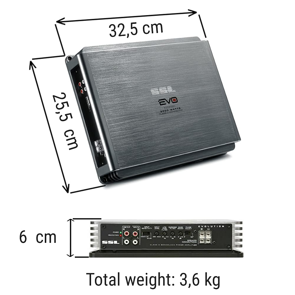 SOUNDSTORM SSL 1 EVO3000.1 amplificatore 1 canale 3000 watt max stabile a 1 ohm specifico per subwoofer classe d con controllo remoto incluso e filtro subsonico, 1 pezzo