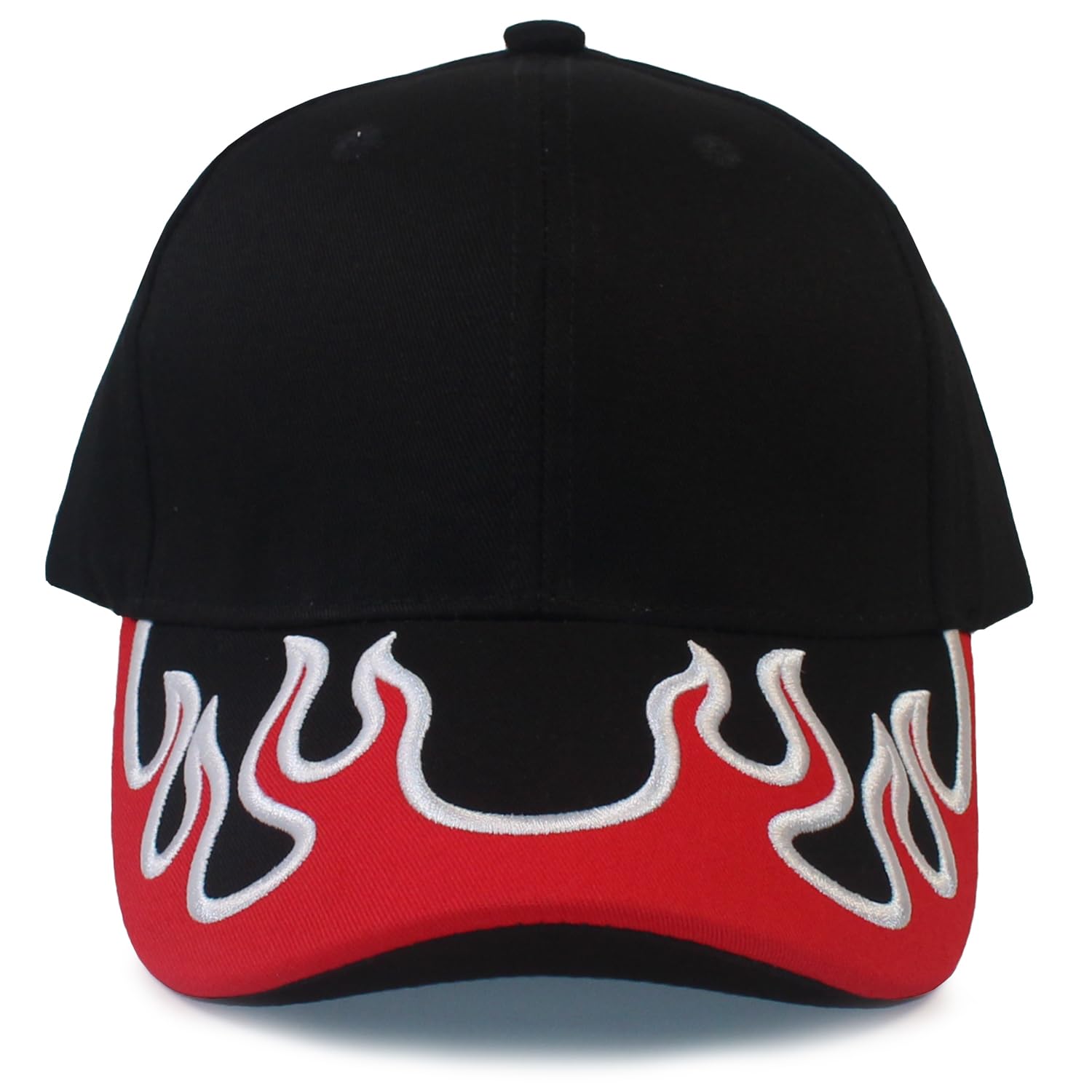 Racing Embroidered Flame Baseball Cap Snapback Trucker Hiking Hat (Red)