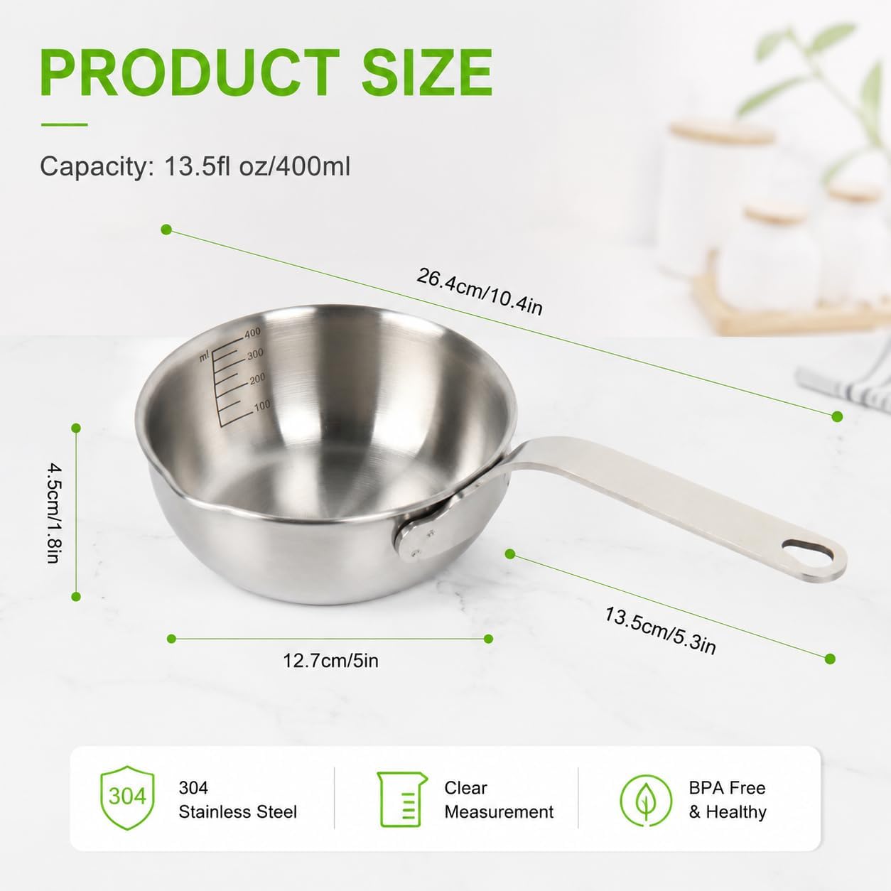 Butter Warmer, 13.5 fl oz Stainless Steel Pot with Pour Spout
