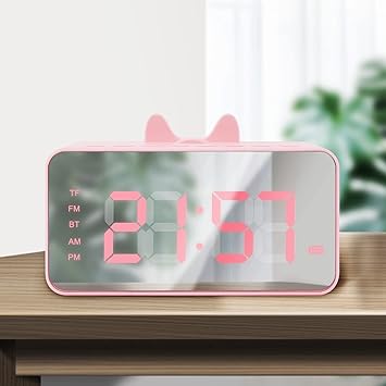 Amazon Co Jp Natsumi デジタル時計 スピーカー 5 0bluetooth接続 音楽再生 Tfカード 通話できる クロックラジオ 目覚まし時計 置き時計 ミラー Fmラジオ スマホホルダー 温度表示 2組アラーム 5種類音 明るさ調整 12 24h時間制 大音量 Led大画面 音量調節 コードレス