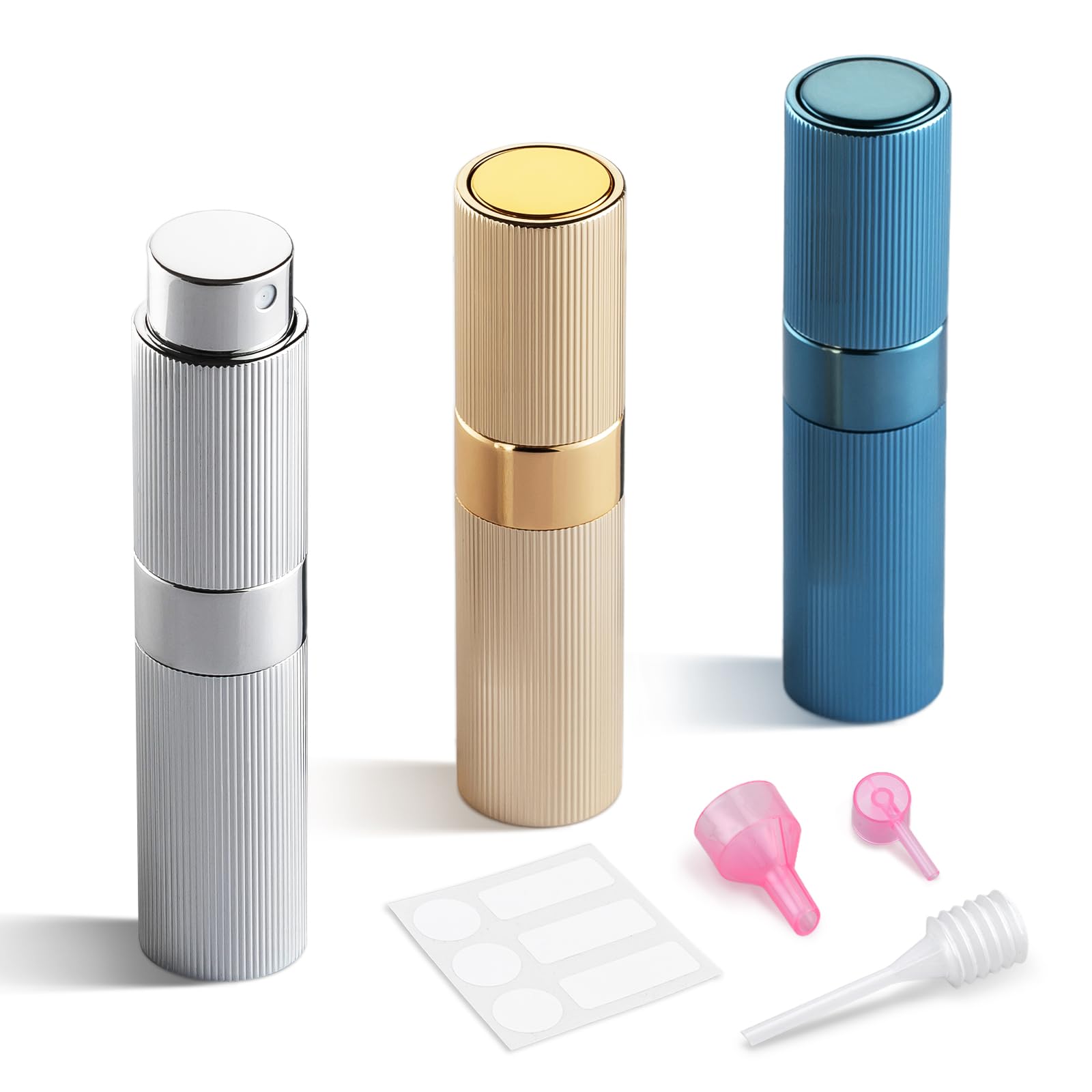 LISAPACK Perfume Travel Refillable Bottle - Atomizer Cologne Spray for Men Portable - Mini Sprayer Empty for Refill - Small Size 8ML Striped (Silver,