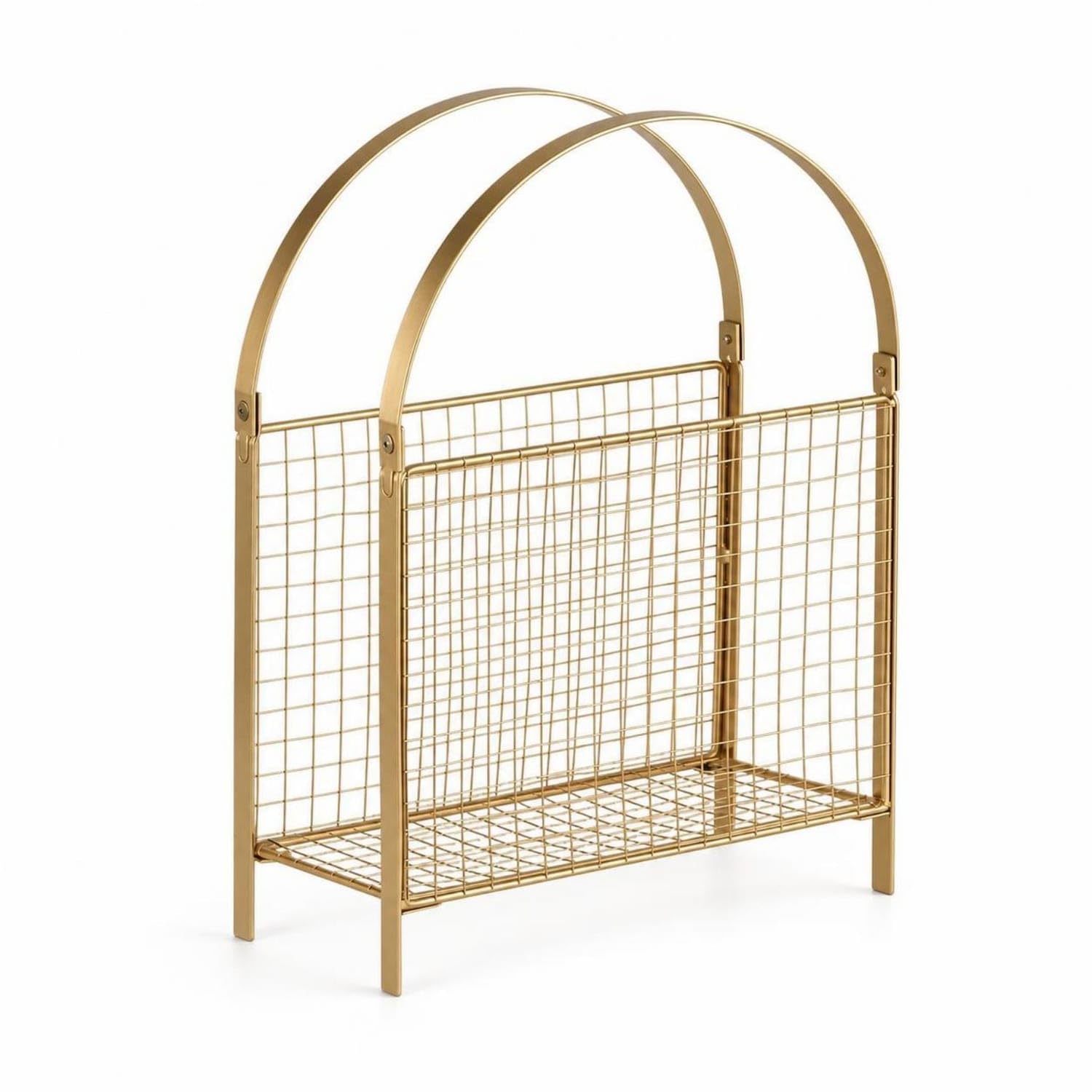 Arched Handles Wire Magazine Rack Open Frame Metal Magazine Holder Gold Desktop File Holder Flat Base, Gold-image-23