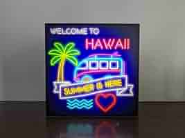 ワーゲンバス ビーチ ドライブ ハワイ HAWAII☆LED電光看板 WELCOME ハワイ ワーゲンバス ヤシの木 ビーチ 海 サイン 看板