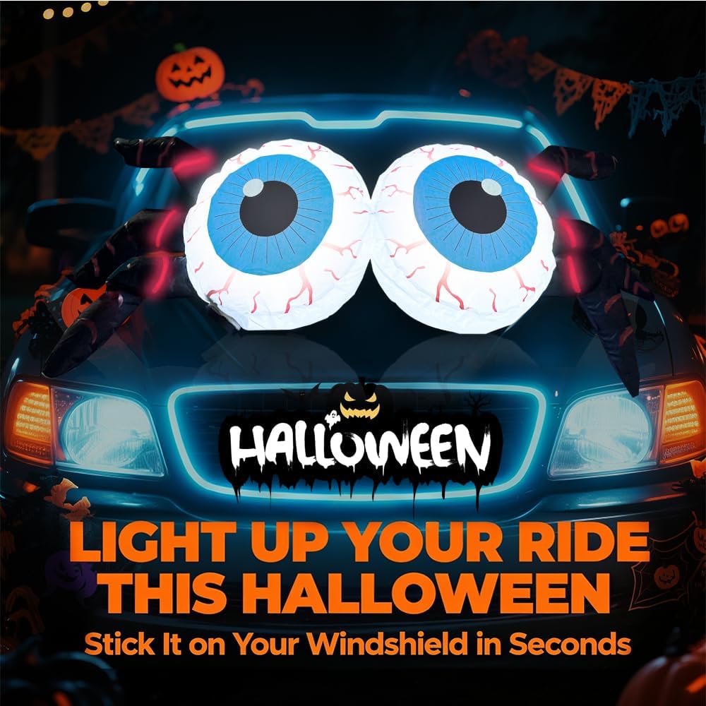 GARIG 4フィート ハロウィーン 空気注入式 屋外装飾 車の窓 眼球 ビルトイン LED ライト ブローアップ 庭の装飾 庭 芝