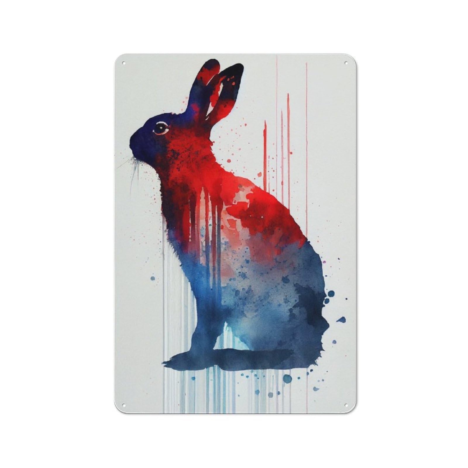 Junmoney Rabbit Watercolor Rustic Metal Wall Sign 30X20cm For Home Office Or Studio, For Garage, Workshop And Man Cave Decoration