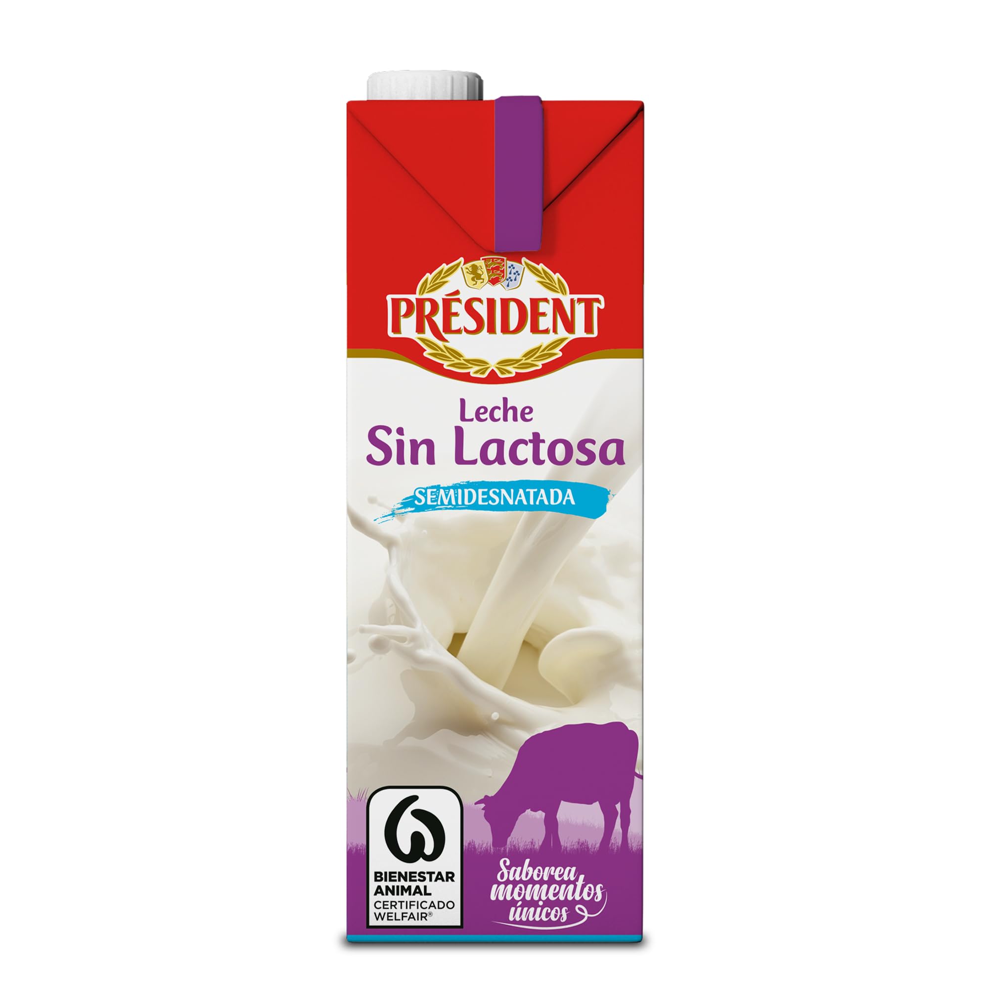Président Leche Semidesnatada Sin Lactosa UHT Natural de Galicia Pack 6 x 1 L