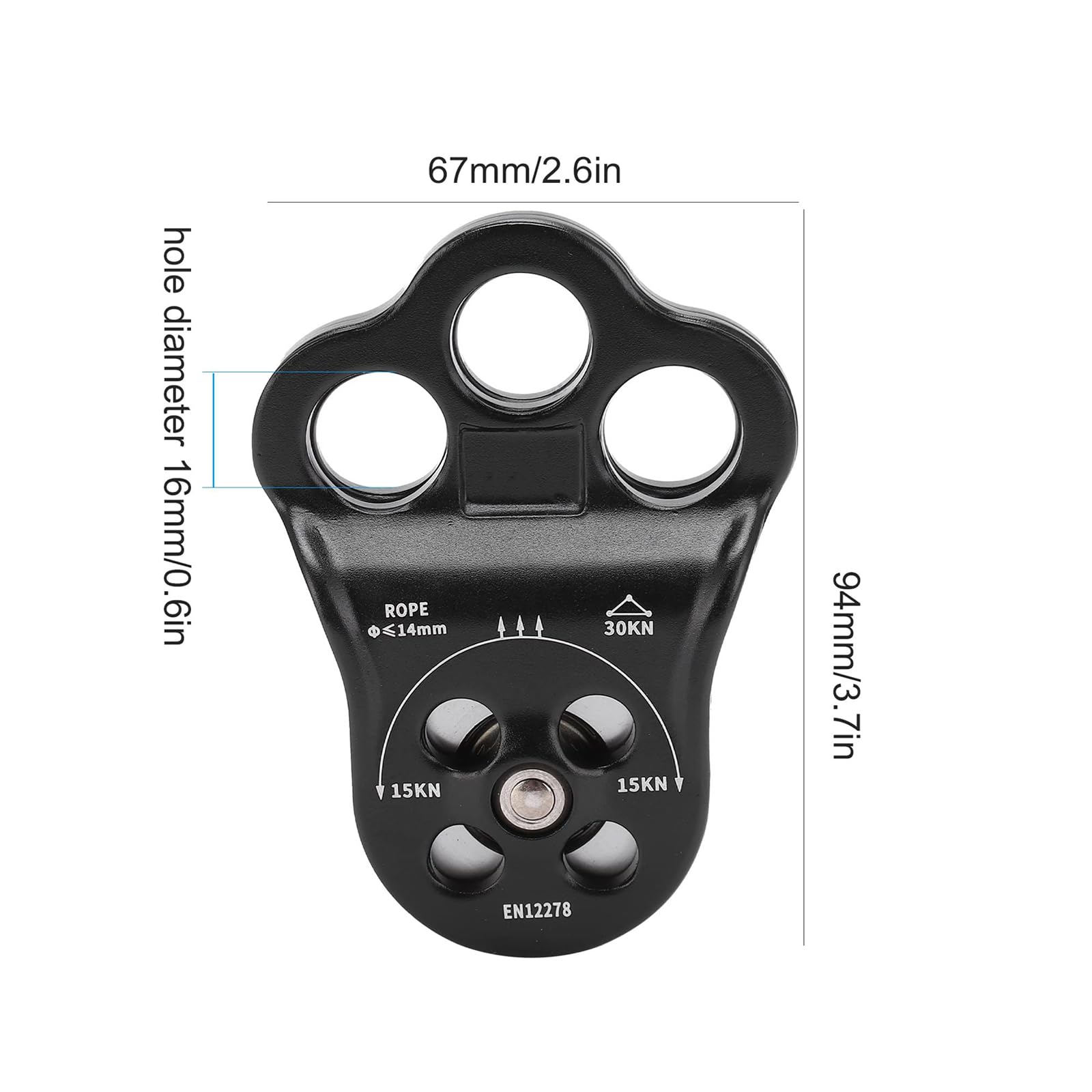 Polea individual de rodamiento de bolas de 30 KN de 3 agujeros para equipo de rescate de transporte de cuerda de 14 mm