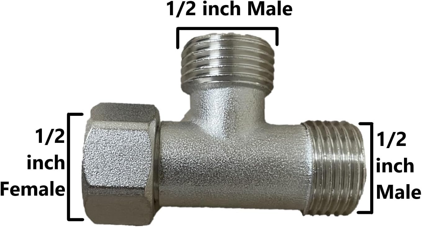 Stainless Steel Bidet T-Adapter 1/2 inch Female, 1/2 inch Male