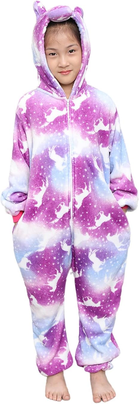 ユニコーンワンジー 子供用 動物パジャマ コスプレ ハロウィン ユニ コスチューム (6~8歳、XZSLL)