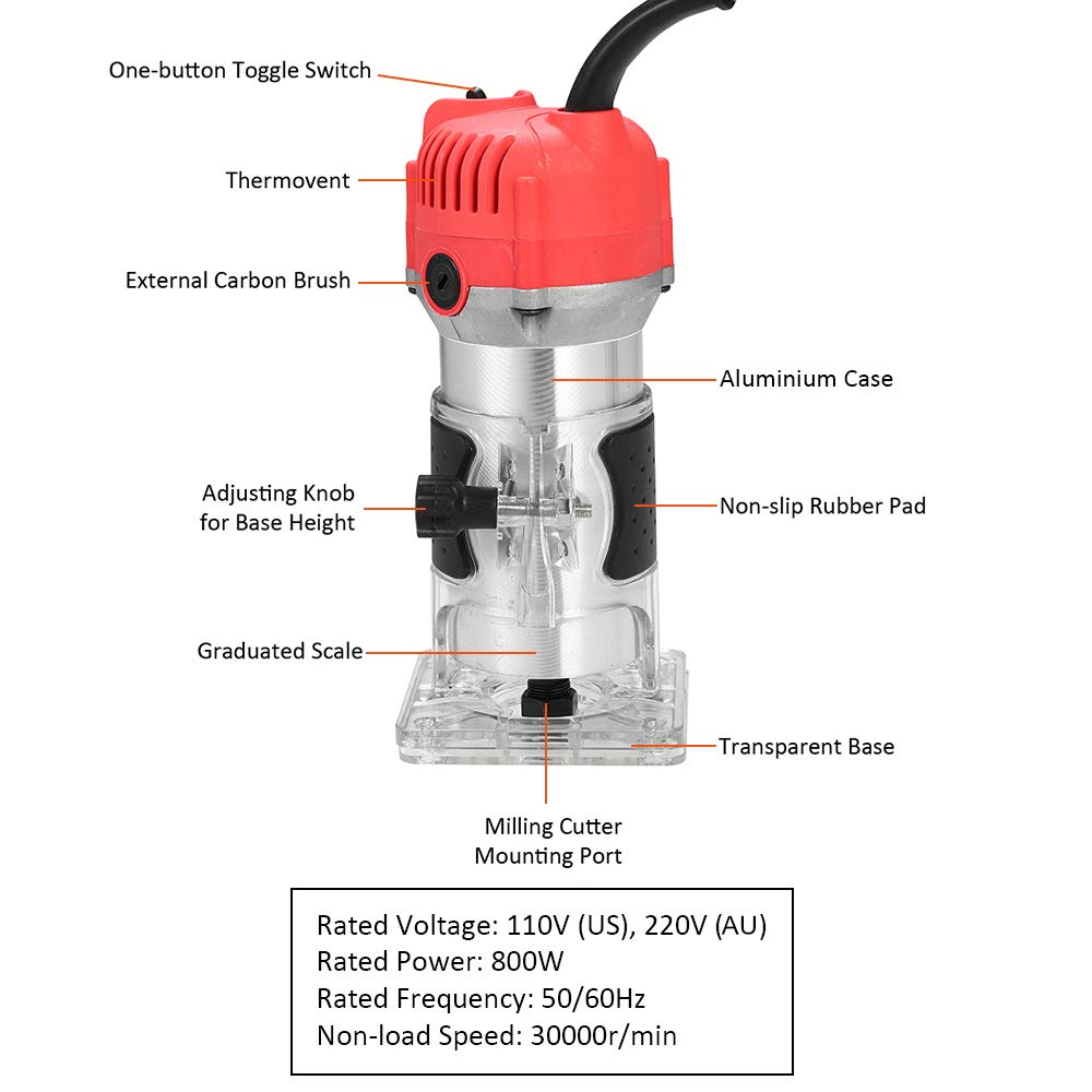 Elektryczny trymer 800W Trim Router Frezarka do drewna Przycinarka do drewna do przycinania Grawerowanie Dłutowanie Nacinanie Narzędzie do drewna