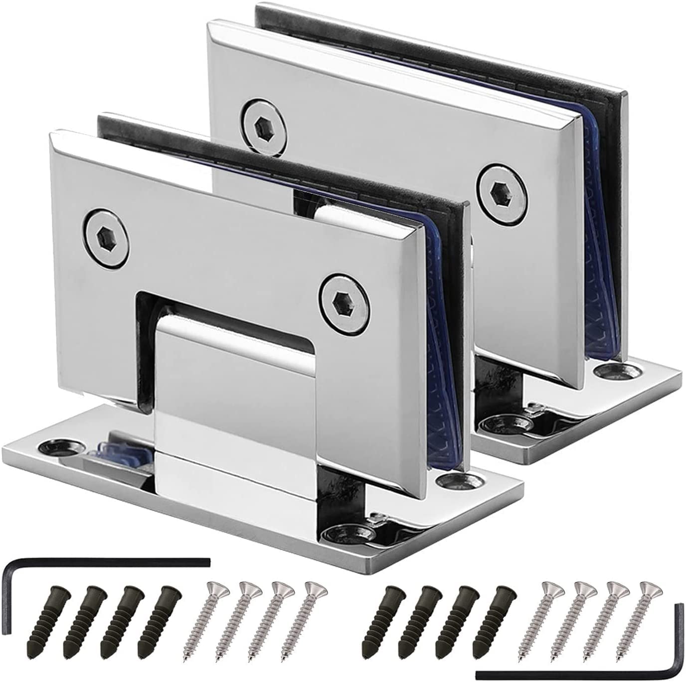 Dimeiyan One Color 2 Pack 304 Stainless Steel Glass Door Hinges, Bright Silver 90° Two-Way Bathroom Clamp, 8-12Mm Swing Shower
