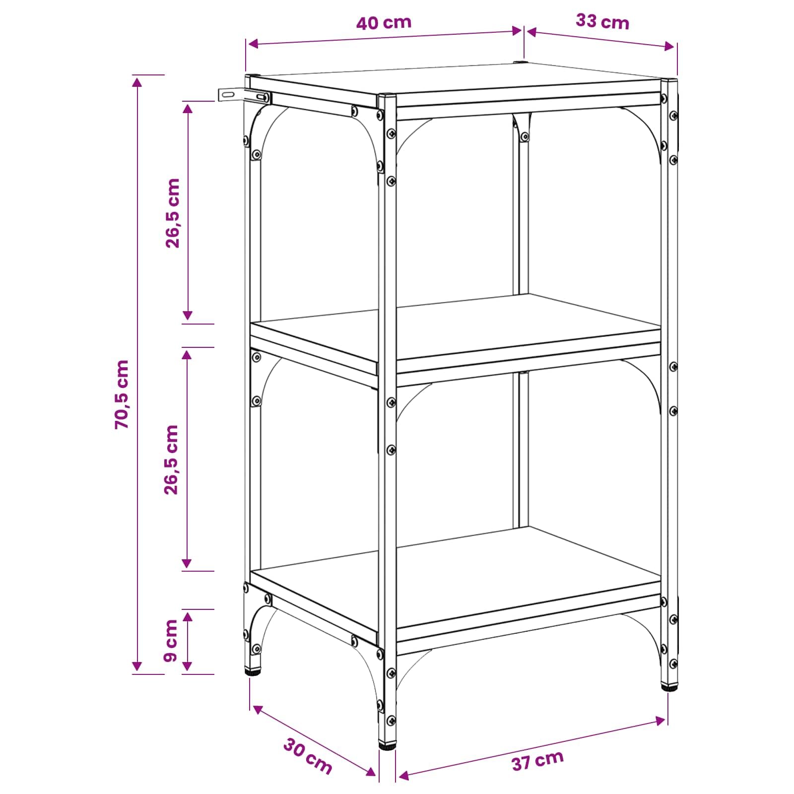 Libreria a 3 ripiani, 40 x 33 x 70,5 cm, in legno con robusto telaio in ferro, per soggiorno, ufficio e studio, organizer per spazio, design industriale moderno, salvaspazio