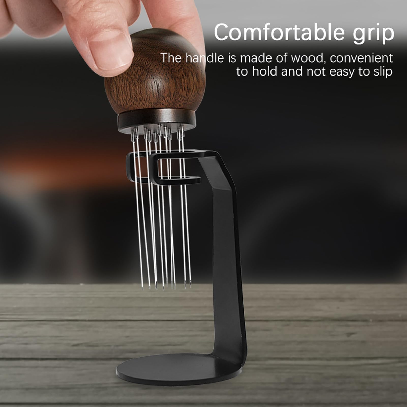 Stainless Steel Needle Coffee Stirrer Needle Type Coffee Stirrer with Stand Stainless Steel Needle Walnut Handle Professional Needle Type Coffee Distributor for Coffee Making