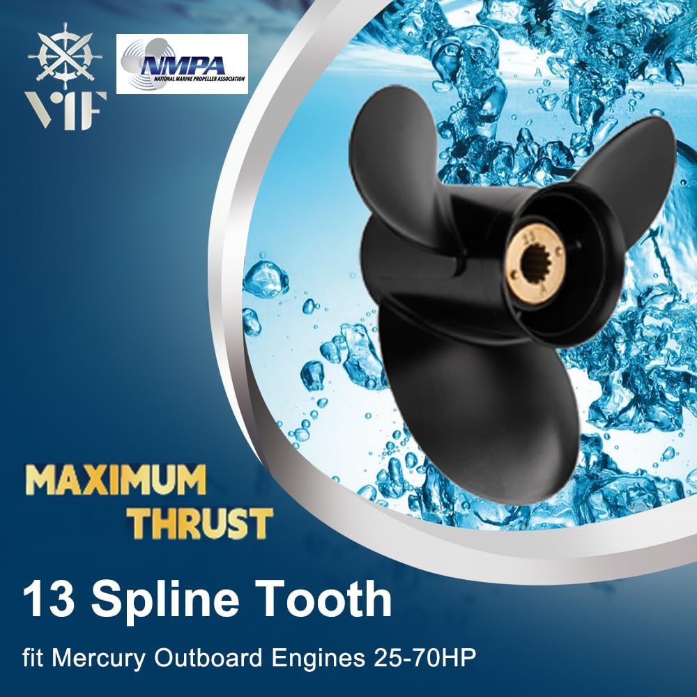 VIF Jason Marine Upgrade OEM 13 Spline Tooth Aluminum Outboard Propeller with Mercury Engines 30/35/40/45/50/55/60/70hp, Not for EFI Engine, 3-1/4" Gearcase,RH