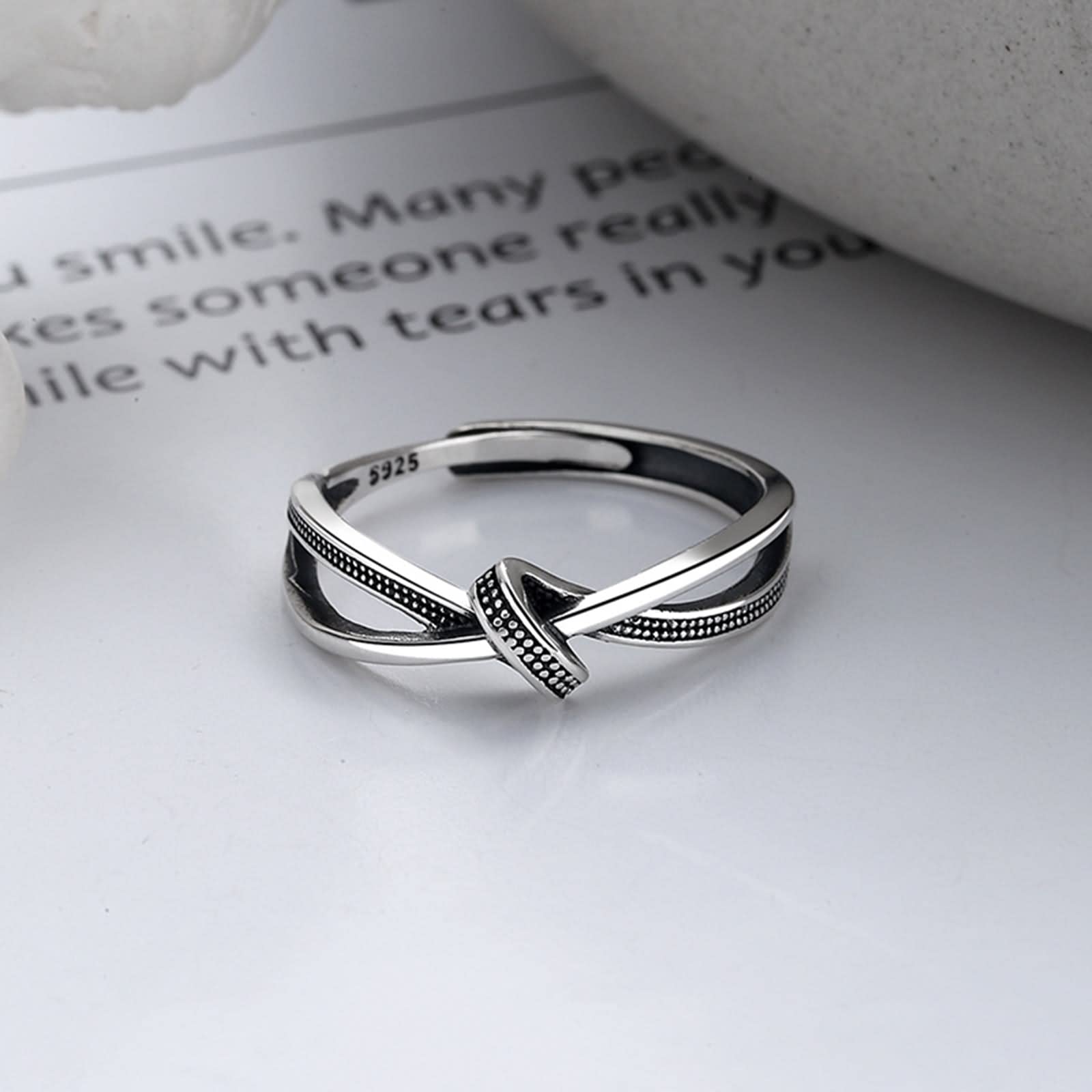 925 Sterling Silber Ring, personalisierter Damenring, asymmetrische Knicke, hohles Herz, Eheringe, verstellbare Größe