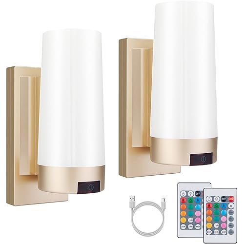 BIGMONAT Wireless Wall Sconce Light USB Rechargeable, Multi Color Changing, Dimmable Night Light with Remote, Stick on RGB Lamp for Hallway Bathroom Kids Bedroom Home Decor Mood Lighting, 2 Pack