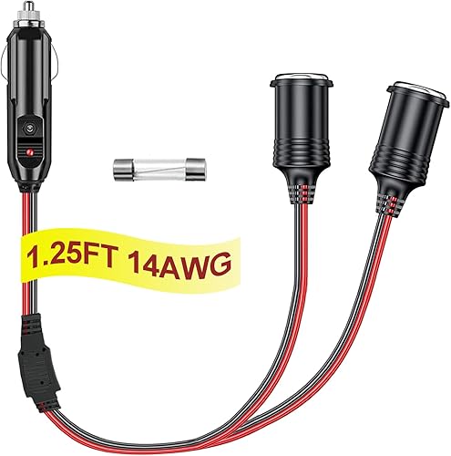 Miniatura 1 de Divisor de enchufe para encendedor de cigarrillos de 12 V, divisor de 12 voltios, 2 enchufes de 1.25 pies, adaptador divisor de encendedor de