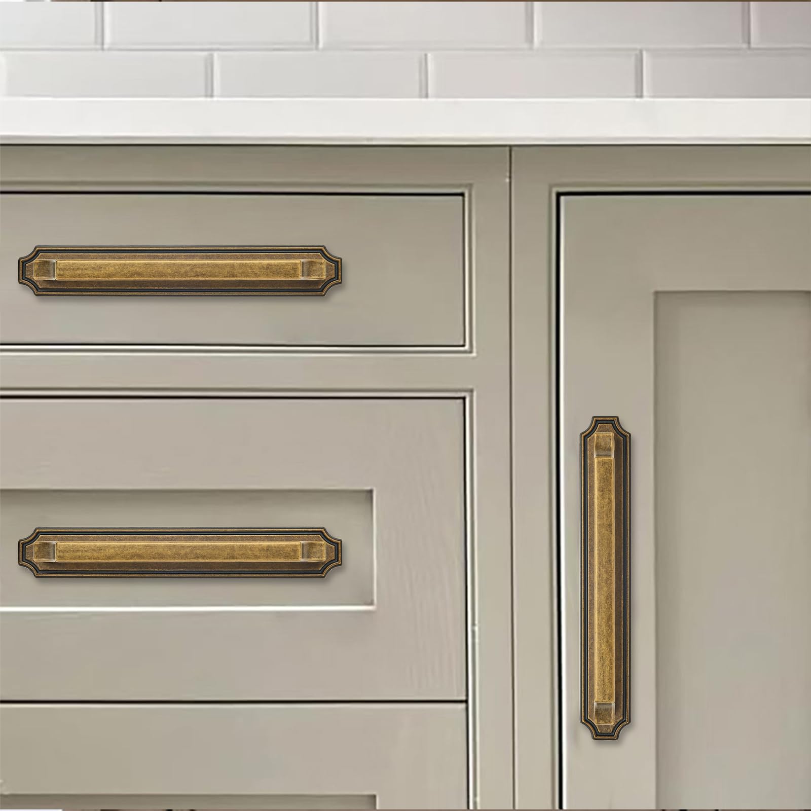 KHTUMEWARE-BP01+LS01 Antique Brass Cabinet Pulls CTC 3 in (76 mm) 5-Pack in Antique Brass — KHTUMEWARE