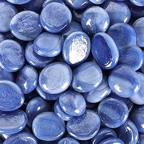 Image of Color Stone Decorative Shiny Glossy Flower Glass Pebbles for Vase Fillers Plant Pots Home Table Garden & Outdoor Decoration (Blue 2Kg)