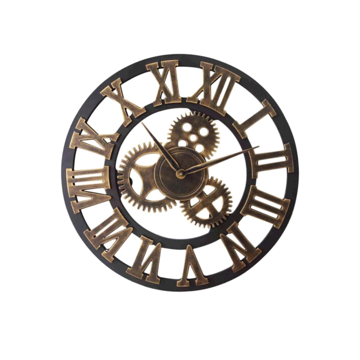 Große Goldene Wanduhr im Industrial Stil mit Zahnradmotiv Lautlos 34cm Retro Hängeuhr für Wohnzimmer und Büro