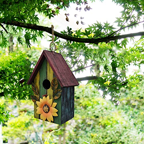Wooden Bird Houses for Outside Hanging Garden Patio Decorative Bird Houses Outdoor Hand Painted Birdhouse for Small Bird Finch Cardinal Hummingbird House for Winter Christmas Outdoor - Image 4