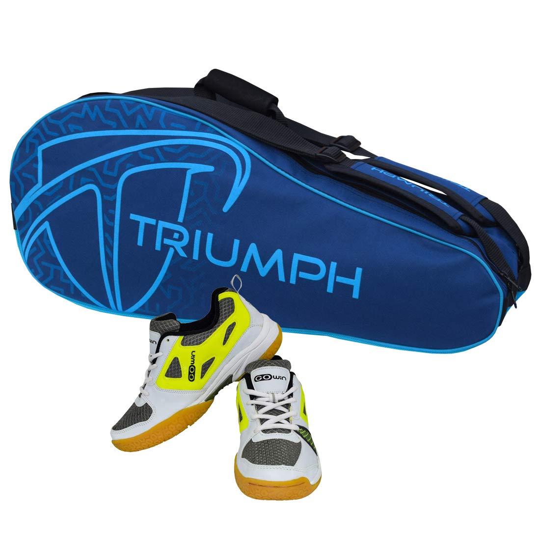 Gowin Badminton Shoe Staunch White/Lime Size-13 Kids with Triumph Badminton Bag 303 Navy/Sky-image-36