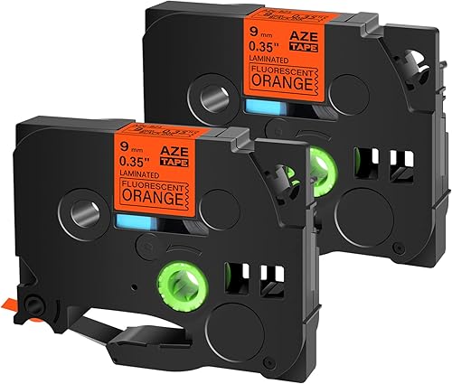 Paquete de 2 cintas de etiquetas compatibles con Brother P-Touch TZe-B21 TZ-B21 TZeB21 TZB21 TZB21 negro sobre naranja, laminado fluorescente de