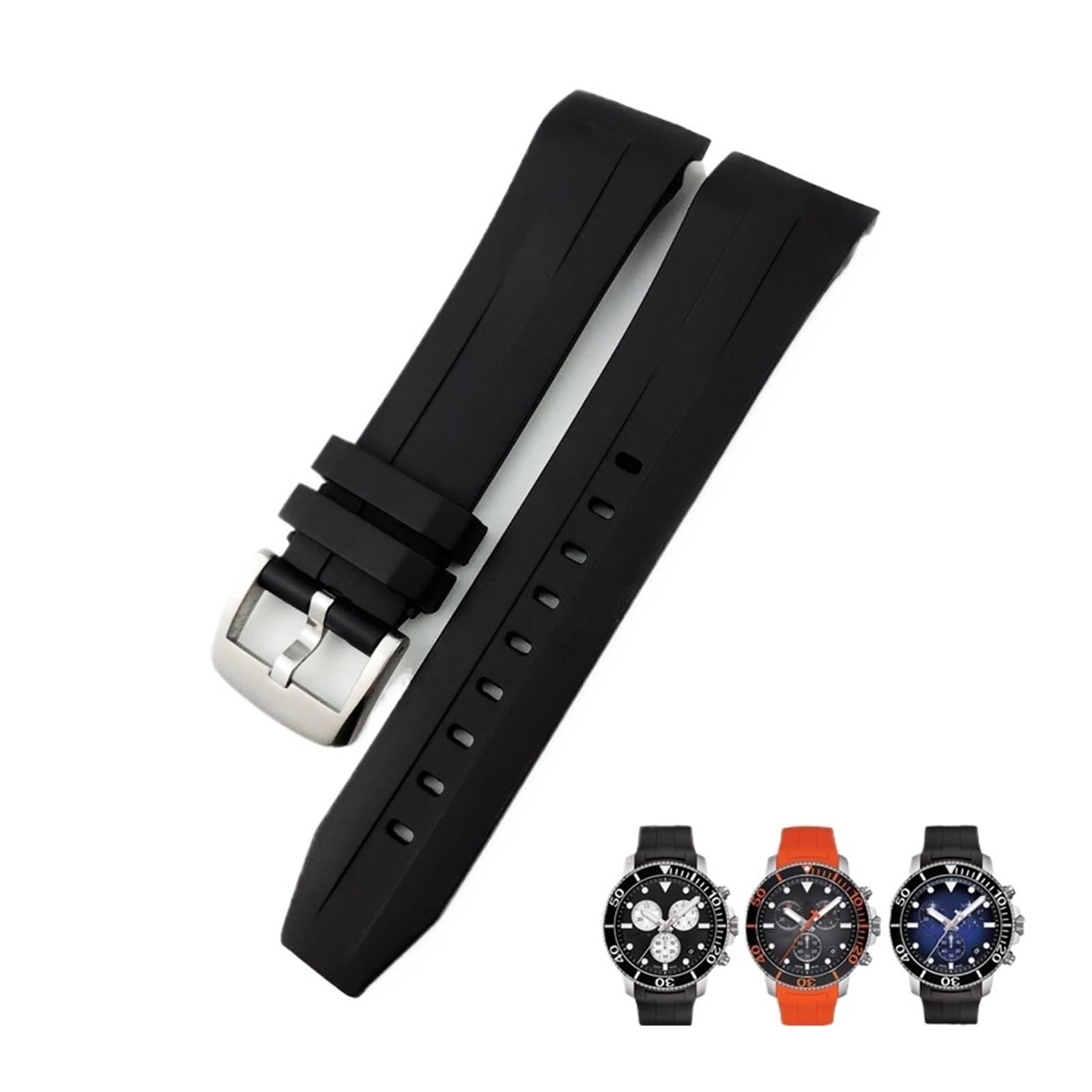 XMKT Gumowy pasek do zegarka 21mm 22mm, do Tissot T120417 T120407 SEASTAR sportowy pasek do zegarka do nurkowania czarny pomarańczowy