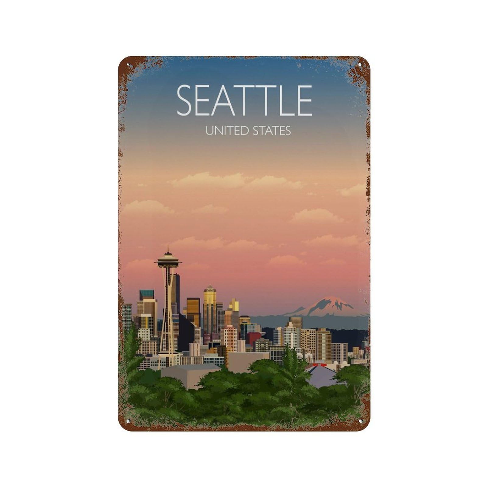 xiaoxiaoshen Travel of Seattle City USA Cityscape Wall Decor Art Metal Tin Poster Modern Home Decor Art Home Bar Shop Decorations Vintage Sign 30x20cm