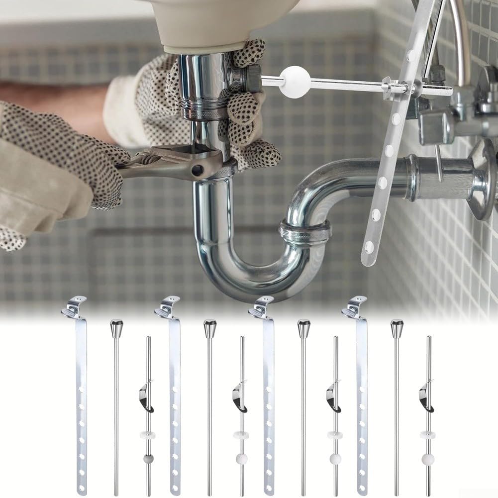 Kit Reparación Desagüe Lavabo Varilla Tracción Ajustable Enlace Bola para acero Plástico Baño Fregadero 220mm(15.5mm)