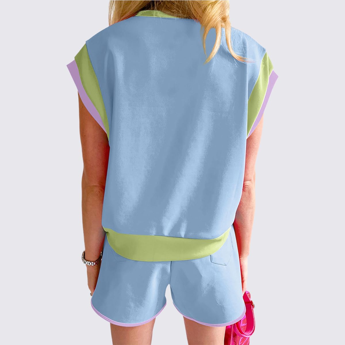 Chvity Two Piece Sets for Women Summer Casual Tops Short Sleeve Matching Shorts Airport Outfits for Women 2025 - Image 5