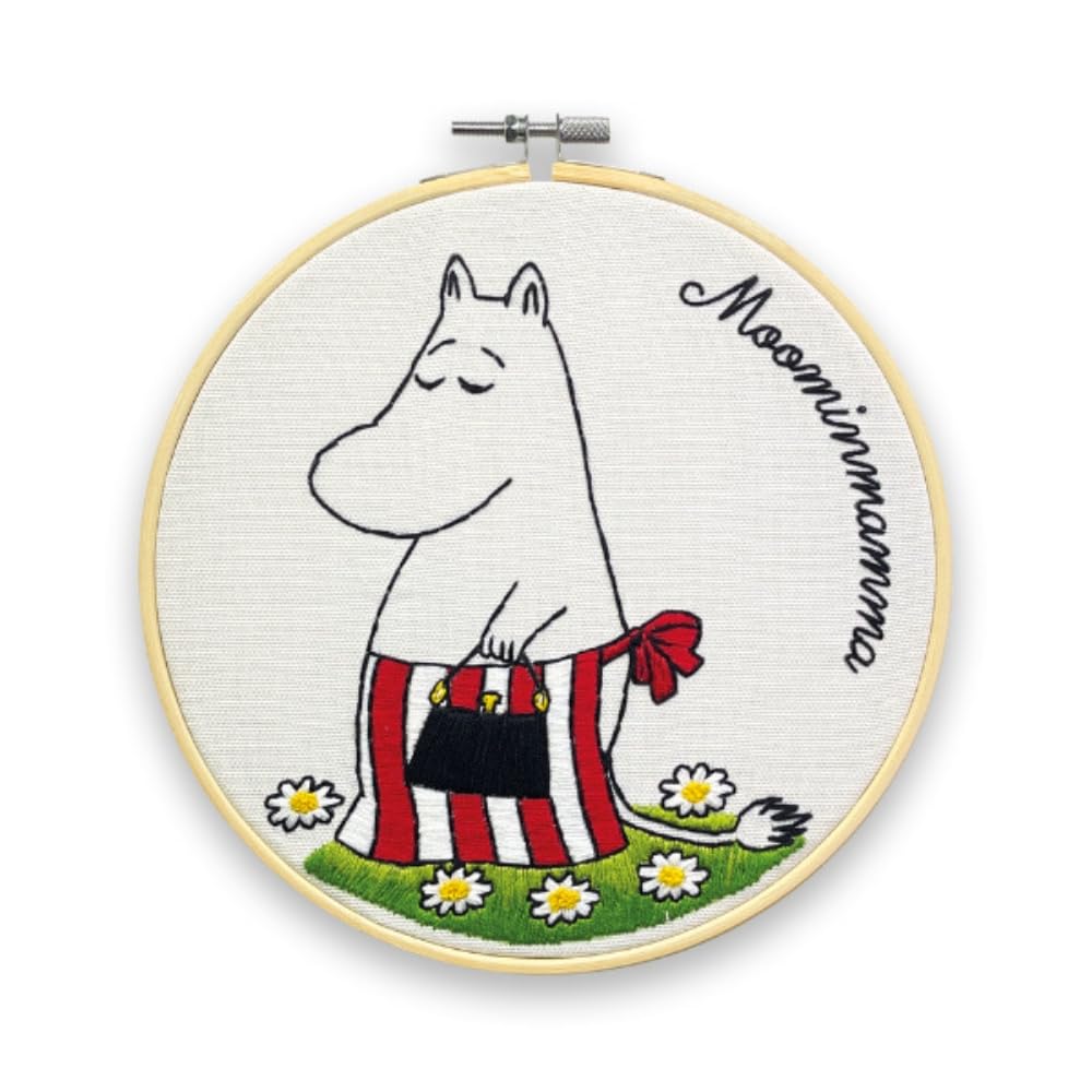 The Crafty Kit Company Moomin Embroidery Craft Kit, Moominmamma Shopping Embroidery Craft Kit for Beginners with Hoop Needle